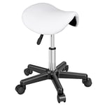 Yaheetech Tabouret Selle de Cheval Tabouret Ergonomique à roulettes Siège Hauteur Réglable 45,5-60 cm Blanc