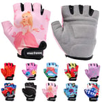 Enfants Gants de Vélo Garçons Filles Cyclisme VTT Demi-Doigts Antidérapant Mitaines de Sport Antichoc Respirant Courts pour Bicyclette Réglables Scooter Paire de Gant (JR M ~7-7,5 cm, Princess)