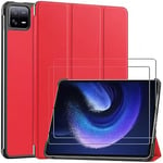 ZTAOOPOU Housse pour Xiaomi Pad 6 11" Coque avec Xiaomi Pad 6 Pro 2023 Film trempé [2 Pièces] avec Support Pliant Housse Protection Coque (Rouge)