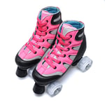 Double Row Skates, Breathrable Mesh Material Wear-Resistant PU 4 Wheels Skating Pulley, Fashion Lace Up Ice Shoes, for Adults Women Men,Pink(PU),38