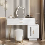 Coiffeuse avec miroir led, design extensible, table de toilette avec 2 grands tiroirs et 2 portes, sans tabouret, L100xH78xT40 cm, blanc