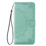 UILY Case Compatibel for Xiaomi Poco X3 NFC, Ultra Thin Flip PU Leather Wallet Cover, Printing Mandala Pattern Bracket Function Shell. Green