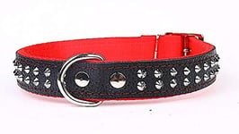 Capadi K0212 Collier pour Chien orné de Rivets décoratifs en Cuir véritable avec Doublure en Nylon Solide Rouge Largeur 30 mm Longueur 52 cm