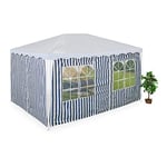 Relaxdays Gazebo Side Panels, 2x Set, 3x4m, Waterproof, Easy Fastener, Roof, Party Tent, Plastic, Window, Blue/White, Polyester, 200 x 400 x 0.1 cm