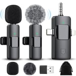 4 in 1 Wireless Lavalier Microphones for iPhone, iPad, Android, Camera, USB-C Microphone 2 Pack Noise Reduction Crystal Clear Recording for Video Recording, Vlog, YouTube, TikTok, Interview