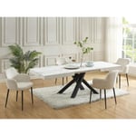 Vente-unique Table à manger extensible 6 à 10 personnes en MDF et métal - Effet marbre blanc et noir - CATONAV