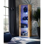 Vitrine Armoire Tivoli, Wotan/Wotan, Largeur 55cm x Hauteur 159cm x Profondeur 35cm, led Blu, 3 étagères, pour Salon, Chambre, Entrée - Komodee