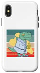 Coque pour iPhone X/XS Les gens du matin, un dinosaure groggy, un peignoir, un café