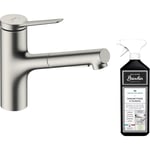 Hansgrohe - Robinet de cuisine avec douchette Zesis M33 150 2 jets aspect acier inox + nettoyant Briochin