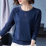 Women'S Shirt Pullover Spring Autumn Basic Blouse Shirts Ladies Long Sleeve Casual Tops Pullovers Elastic Women-Blue_M