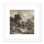 David Lucas View On The River Stour 1838 Painting 8X8 Inch Square Wooden Framed Wall Art Print Picture with Mount