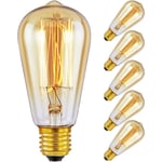 Edison Glödlampor - Vintage Stil E27 Edison Skruvlampa Ekorrburskydd - Bärnsten Varm Dimbar - ST64 60W - 6-pack.