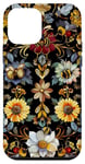 Coque pour iPhone 12 mini Beau motif abeilles et fleurs noires