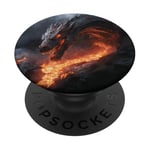 Dragon fondu se profilant au-dessus d'un ruisseau de lave ardent PopSockets PopGrip Interchangeable