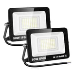 RIGIDON 2 Pcs Outdoor Flood LED Work Light, 50W 5000 Lumens Floodlight, Daylight Cold White Security Lights for Garden Yard Lawn Basketball Football Court Patio Landscape, IP66 Waterproof 6000K