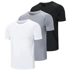 Cimic 3 Pack T Shirt Sport Homme Tee Shirt Homme Tshirt Sport T-Shirt à Manches Courtes Running Fitness Respirant Séchage Rapide Gym Baselayer Haut (590-Black Grey White-S)