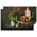 KitchenYeah© Protection Pour Plaque Induction 80x52 cm Deco Cuisine Protégé Cache De Cuisson Vitroceramique Légumes - Herbes - Rustique - Nature morte - Basilic