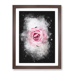 Lone Pink Rose Abstract Paint Splash Modern Framed Wall Art Print, Ready to Hang Picture for Living Room Bedroom Home Office Décor, Walnut A4 (34 x 25 cm)