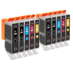 10 Ink Cartridges (Set) to replace Canon PGI-520 & CLI-521 Compatible for PIXMA