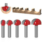 ASNOMY Fraise à Fond Rond Bois, 5PCS Router Bits 8mm Tige 12/16/ 19/22/25.4mm Fraise à gorges Carbure Queue Fraise à Rainurer pour Défonceuse Outil de Coupe Bit de Routeur