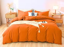 Menkala Housse de Couette 240 x 260 Parure de Lit Adulte 2 Personnes Sommier en Microfibre Orange Linge de lit Semblable au Coton au Toucher avec 2 Taies d'oreiller 65x65 et Fermeture Éclair