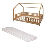 Ensemble Lit Cabane Oasis Beige 90x190 + Matelas Enfant 90x190 Laïba Kids