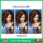 3 x Schwarzkopf Live Permanent Hair Dye URBAN BROWN 088 - For Women