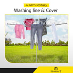 50M 4 Arm Rotary Washing Line Heavy Duty Outdoor Clothes with Ground Spike Cover