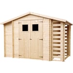 Abri de jardin en bois avec à bûches / rangement 5,41 m² - Cabane de jardin extérieure – extérieur H218 x 328 x 206 cm - atelier rangement outils et