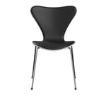 Fritz Hansen - 3107 Sjuan - Framsidesklädd, White, Läder, Soft Black - Ruokapöydän tuolit - Arne Jacobsen - Musta - Nahka/Metalli/Puu