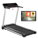 Fitfiu Fitness MC-260 - Tapis de Course Pliable Ultra Compact, Vitesse réglable 12km/h, Design Minimaliste, Surface de Course 41x122cm, 1800W, Moniteur de fréquence Cardiaque, Poids Max 110kg