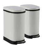 SOGA 2X 10L Foot Pedal Stainless Steel Rubbish Recycling Garbage Waste Trash Bin U White - Kitchen Bins - RubbishBinU10LWhiteX2