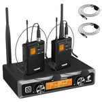 TONOR UHF Wireless Microphones System with Headset/Lavalier Lapel Mics, Bodypack Transmitter, Receiver, 2 * 5 Channels, 60M Range for Live Singing Karaoke Church Party DJ PA Speaker Mixer Recording