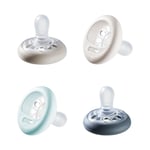 Tommee Tippee Breast-Like Dummies, 0-6 month pack of 4 Dummiess with breast-like baglet, symmetrical design and BPA free