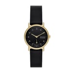 Skagen Kuppel Montre pour Femmes, Mouvement à Quartz avec Bracelet en Acier Inoxydable Ou en Cuir, Noir et Ton Or, 32Mm