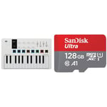Arturia - MiniLab 3 - Universal MIDI Controller for Music Production, with All-in-One Software Package - 25 Keys, 8 Multi-Color Pads. - White & SanDisk 128GB Ultra microSDXC card + SD adapter