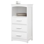 EUGAD Meuble Salle de Bain sur Pied, Armoire de Rangement, Placard avec 1 Compartiment Ouvert et 3 Tiroirs, Meuble d'appoint pour Salon, Chambre, Cuisine, Entrée, 40x30x80cm, Blanc