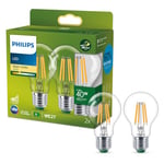 Philips, ampoule LED Ultra Efficient Classe A, culot E27, transparente, équivalent 40W, blanc chaud, 2700K, verre, lot de 2