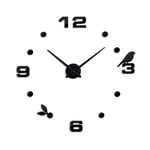 N\C Radio Controlled Self Adhesive Large Wall Clock Digital 3D Large Size Wall Clock Modern Style As Birthday Gift Black