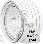 Cable Ethernet 25m, Cable Rj45 25 Mètres Cable Réseau Cat 6 Plat Intérieur Gigabits Haut Débit Fibre 1000Mbit/s Câble Internet Blanche très Long Câble Patch pour Routeur, Modem.[G902]