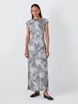 John Lewis Cap Sleeve Snake Print Midaxi Dress, Silver/White