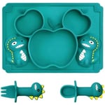 Assiette à Ventouse pour Bébé,Vaisselle Silicone Bebe Napperon en Silicone avec Cuillère et Fourchette assiettes portatives Sans