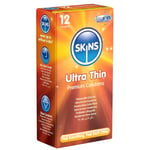 Skins AMSKUT12 Ultra Thin Premium Condoms Multipack, No Latex Smell and Extra Lubrication, Pack of 12