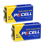 PKCELL 9V Battery, Block Battery, 6F22 Batteries for Smoke Detector, Radio Camera, Toy, Pack of 2