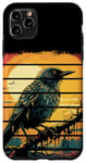 Coque pour iPhone 11 Pro Max Rétro coucher de soleil effrayant noir corbeau corbeau oiseau branche d'arbre lac