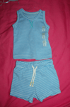 M&S Sleeveless T Shirt Vest Top and Shorts Blue Striped 0-3 Months BNWT