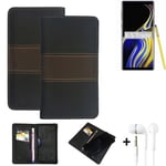 Wallet Case + headphones for Samsung Galaxy Note 9 Protective Cover Brown