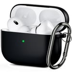 ORNARTO Compatible with AirPods Pro 2 Case Soft Silicone Case for AirPods Pro 2nd Generation Shock-Absorbing Protective Case Cover with Carabiner Front LED Visible-Black