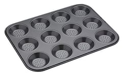 MasterClass Crusty Bake Perforated Mince Pie Baking Tray with PFOA Non Stick, 12 Hole Tart Tin, Robust 1mm Carbon Steel, 32 x 24cm (12.5 x 9.5''), Grey