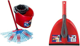 Vileda SuperMocio 3Action XL Mop and Bucket Set, Red/Blue & Dust Pan & Brush Se